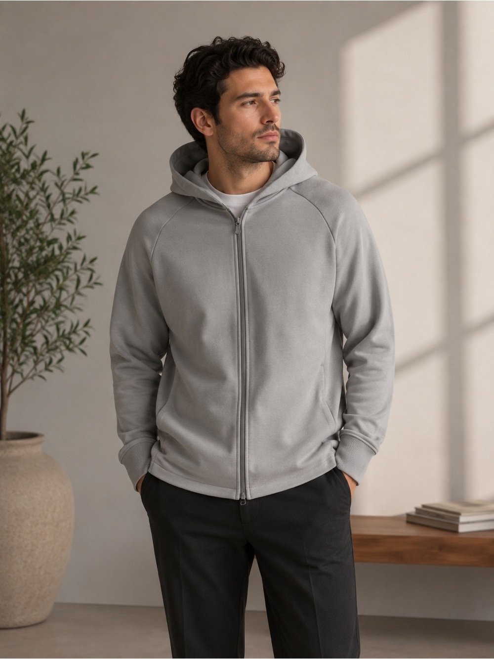 Trajectory Full Zip Hoodie Men’s Large Gray Minimalist Athleisure Sweatshirt